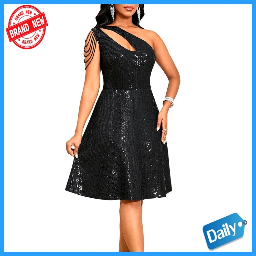 Sequin One Shoulder Tassel A-Line Short Cocktail Party Dress Elegant Formal Wear